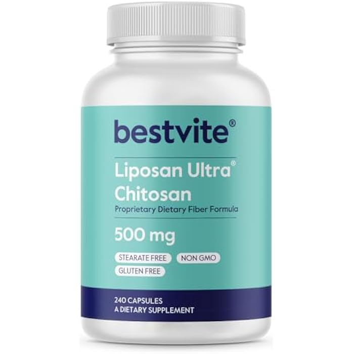 BESTVITE Liposan Ultra Chitosan 500mg (240 Capsules) - Patented Faster Acting Than Regular Chitosan - No Stearates - No Fillers - Image 1