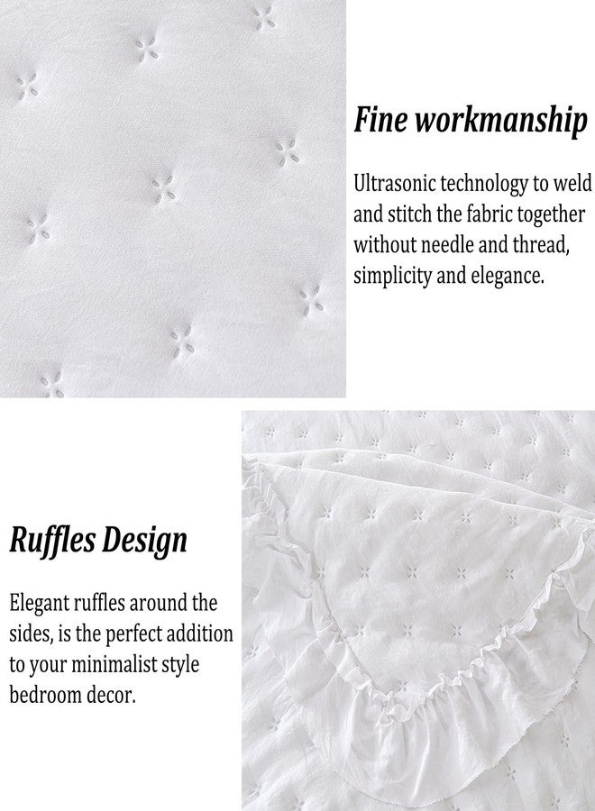 Cmfshape Bedding Set-3 Pieces Ultrasonic Quilt Sets with Ruffled Edges for an Elegant Bedroom Decor Suitable All Season,White(King 106"x96") - Image 5