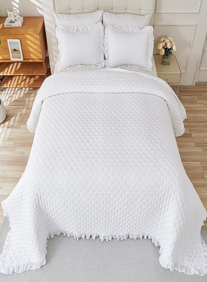 Cmfshape Bedding Set-3 Pieces Ultrasonic Quilt Sets with Ruffled Edges for an Elegant Bedroom Decor Suitable All Season,White(King 106"x96") - Image 4