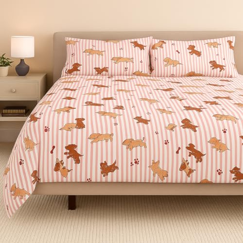 Bhoomi Impex Puppy-Love Printed King Size Bedsheet – Ultra Soft Brushed Microfiber Bed Sheet (102x108 Inches) with 2 Pillow Covers | Wrinkle-Free, Breathable & Pet-Themed Bedding Set - Image 2