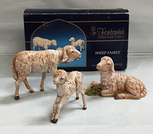 Fontanini by Roman Inc., 3 Piece Set of Sheep Family, 5" Animals Collection, Nativity Figure and Accessories, Hand Sculpted and Painted - Image 1