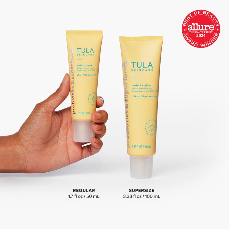 TULA Skin Care Protect + Glow Daily Sunscreen - Gel, Broad Spectrum SPF 30, Skincare-First, Non-Greasy, Non-Comedogenic and Reef-Safe with Pollution and Blue Light Protection, Regular, 1.7 fl oz. - Image 2