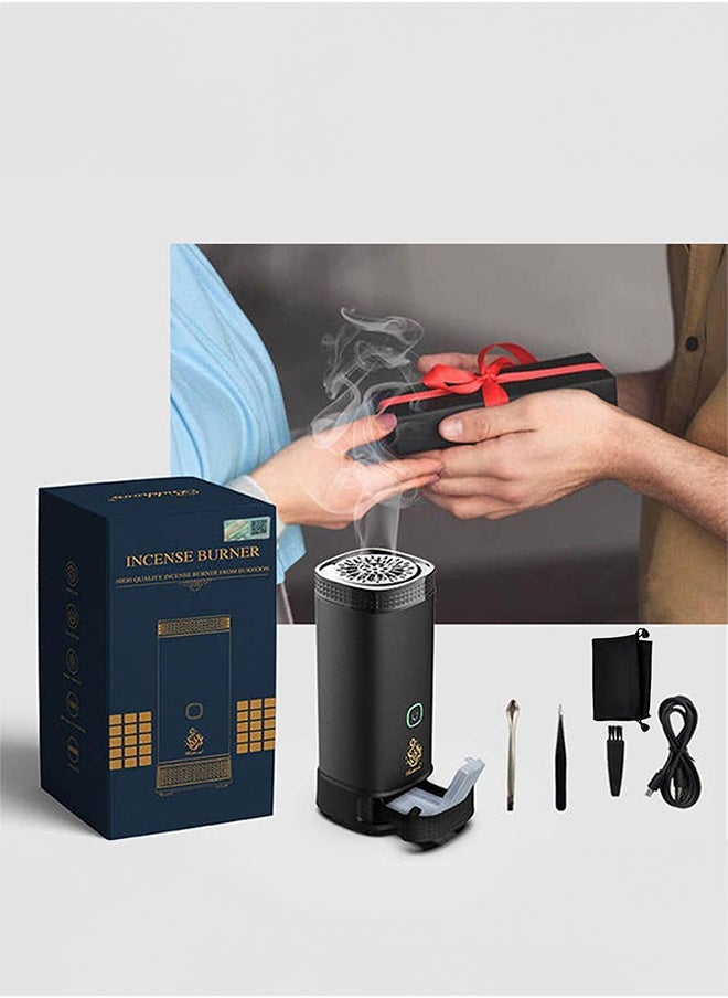 Bukhoon - electric incense burner for car and home use, with a drawer for oud and a USB Type-C port, in black. - Image 1