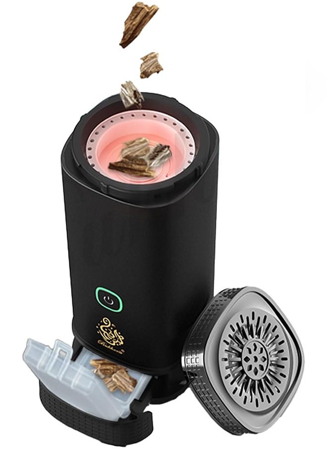 Bukhoon - electric incense burner for car and home use, with a drawer for oud and a USB Type-C port, in black. - Image 1