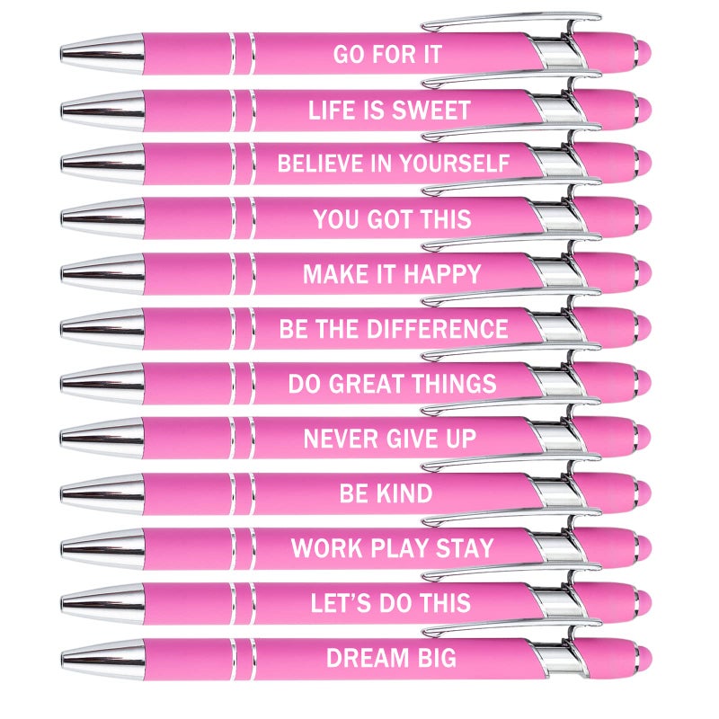 PASISIBICK 12 Pieces Pink Inspirational Motivational Quotes Snarky Screen Touch Stylus Ballpoint Pens, Office Encouraging Scriptures, Black Ink (Pink,Motivational) - Image 1