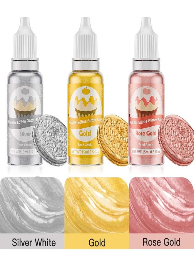 Cherrysea Edible Glitter Paint - 3 Colors Glitter Decorative Cake Paint Metallic Glitter, Food Grade Paint Edible Paint for Cake Decorating, Baking, Candy, Cookie, Chocolate -0.5 fl.oz(15ml)/Bottle (Gold, 3 color) - Image 3
