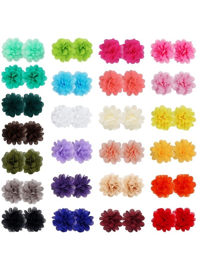 WillingTee 50pcs 2" Chiffon Flower Hair Bows Tiny Clips for Girls Fully Lined Non Slip Baby Clips Hair Accessories for Baby Girls Newborns Infants Toddlers 25 Colors in Pairs - Image 2