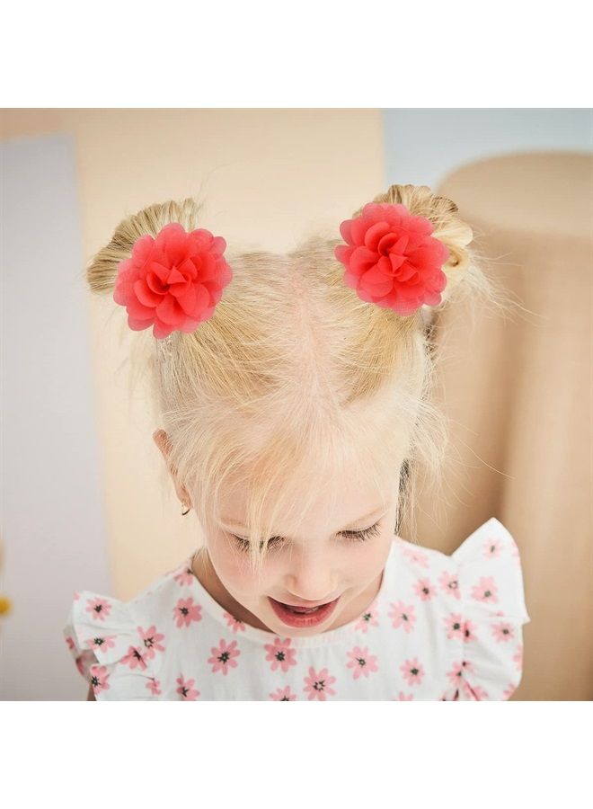 WillingTee 50pcs 2" Chiffon Flower Hair Bows Tiny Clips for Girls Fully Lined Non Slip Baby Clips Hair Accessories for Baby Girls Newborns Infants Toddlers 25 Colors in Pairs - Image 5