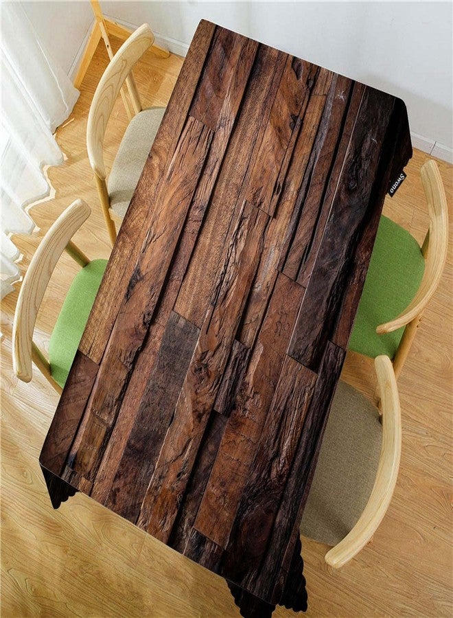 Swono Dark Wood Tablecloth - Vintage Natural Wooden Board Rectangle Table Cloth Picnic Tablecloth Washable Plaid Table Cover for Kitchen Holiday Dinner, 52x70 Inch - Image 2
