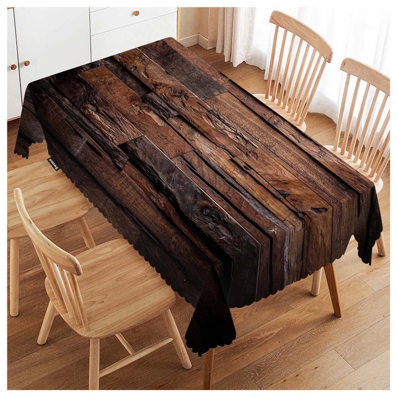 Swono Dark Wood Tablecloth - Vintage Natural Wooden Board Rectangle Table Cloth Picnic Tablecloth Washable Plaid Table Cover for Kitchen Holiday Dinner, 52x70 Inch - Image 1