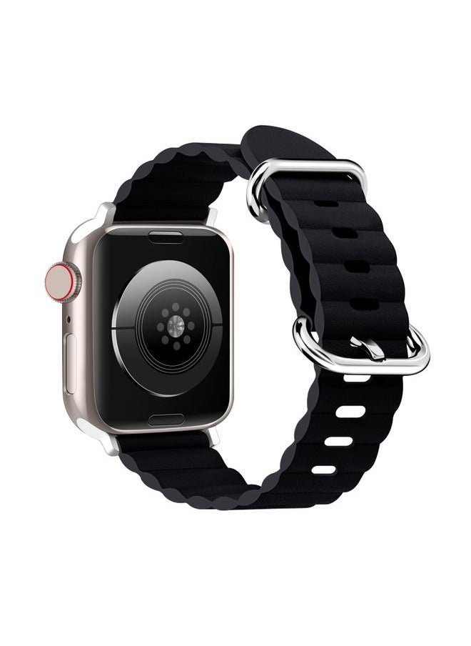 Generic - Replacement Strap Ocean Style Leather Watch Strap For Apple Watch Ultra 49mm / Series 8&7 45mm / SE 2&6&SE&5&4 44mm / 3&2&1 42mm Midnight - Image 1
