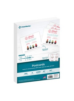 PrintWorks Heavyweight Printable Postcards For Mailings Flashcards And More 67Lb/147Gsm 4 Cards Per Sheet 250 Sheets 1000 Cards Total White (04299) (4.25 X 5.5 Inches Postcard Size)  - Image 1