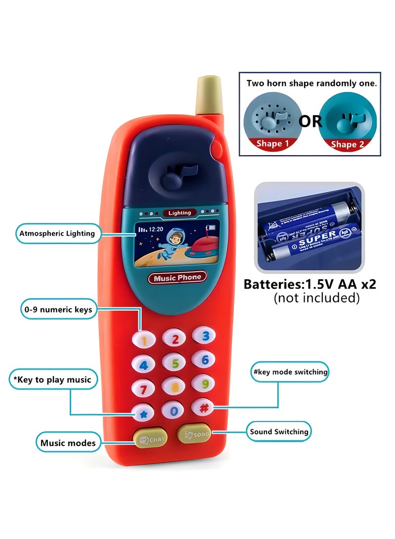 ليكسادا 1 قطعة لعبة هاتف موسيقية للصغار مع مؤثرات صوتية وضوئية، أوضاع متعددة، مادة ABS تعليمية، تعمل بالبطارية (بدون بطاريات)، مثالية للأولاد والبنات، هدية مثالية للعام الجديد، أعياد الميلاد، لعبة تفاعلية للصغار |هاتف لوحة مفاتيح ملونة |آمن للصغار فوق 12 شهرًا (أحمر) - Image 3