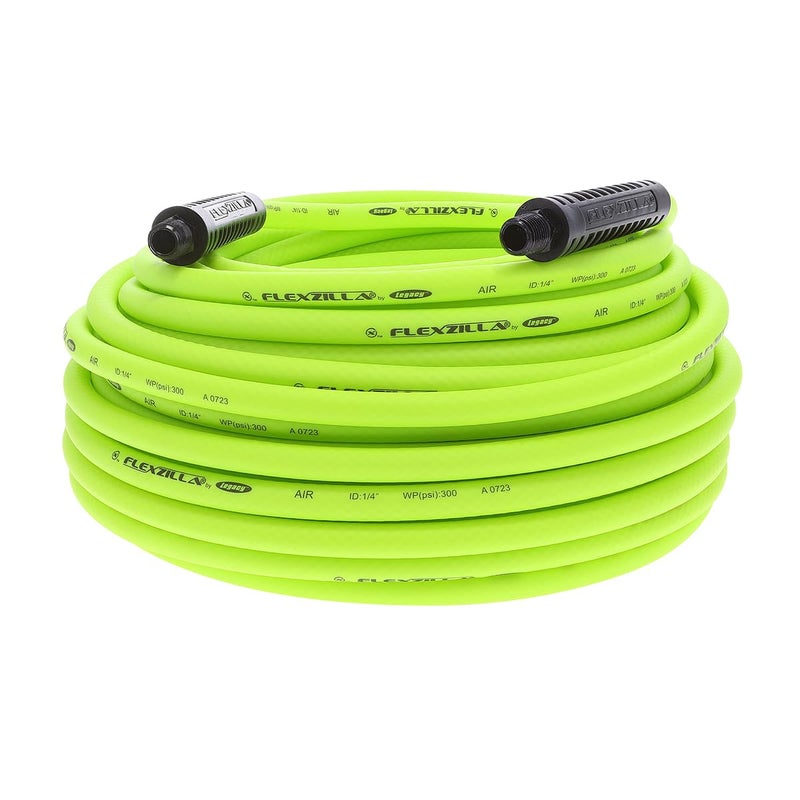 Flexzilla Air Hose 14 In x 100 14 In MNPT Fittings Heavy Duty Lightweight Hybrid Zillagreen HFZ14100YW2