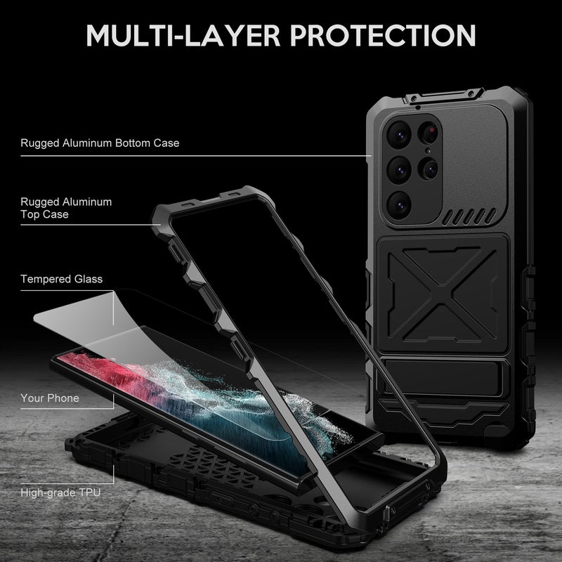 HuHa Protective Cover For Samsung Galaxy S23 Ultra 5G R-JUST Life Waterproof Dustproof Shockproof Phone Case(Black) - Image 4