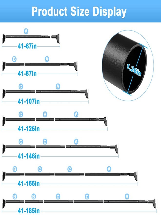 MEXAU 41 to 185 Inch Tension Curtain Rod No Drill Black Shower Curtain Rod Extra Long Heavy Duty Tension Rod for Windows, Patio, Bathroom - Renter Friendly Adjustable Curtain Rods - Image 3