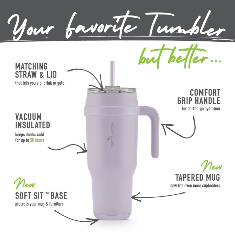 REDUCE 50 oz Stainless Steel Tumbler with Handle-Dual-Wall Vacuum Insulated Travel Mug  Sweat-Proof Lid & Reusable Straw-Keeps Drinks Cold for 24 Hrs  Fits Cupholders  Dishwasher Safe-Gentle Lavender - Image 4