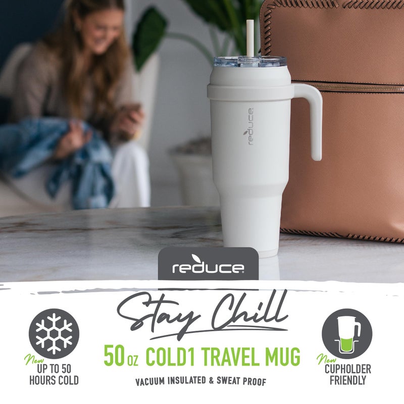 REDUCE 50 oz Stainless Steel Tumbler with Handle-Dual-Wall Vacuum Insulated Travel Mug  Sweat-Proof Lid & Reusable Straw-Keeps Drinks Cold for 24 Hrs  Fits Cupholders  Dishwasher Safe-Gentle Lavender - Image 2
