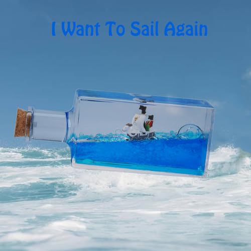 Honsheng Unsinkable Boat One Going Pirate Ship Piece Model Merry Toys in a Bottle Box Acrylic Fluid Drift Bottle Cruise Ship Paperweight Desk for Car Decoration Boys Girls Gifts Large - Image 5