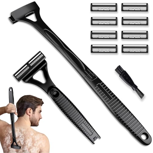 Dexspoeny Back Shaver for Men & Women(DIY), Body Hair Trimmer with Foldable Extra Long Ergonomic Handle, Wet Dry Shaving & Safety Razor Technology with 8 Pcs Ultra Sharp Replaceable Blades - Image 1