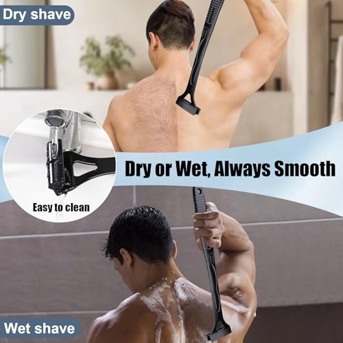 Dexspoeny Back Shaver for Men & Women(DIY), Body Hair Trimmer with Foldable Extra Long Ergonomic Handle, Wet Dry Shaving & Safety Razor Technology with 8 Pcs Ultra Sharp Replaceable Blades - Image 5
