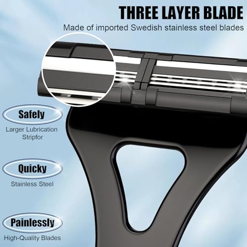 Dexspoeny Back Shaver for Men & Women(DIY), Body Hair Trimmer with Foldable Extra Long Ergonomic Handle, Wet Dry Shaving & Safety Razor Technology with 8 Pcs Ultra Sharp Replaceable Blades - Image 4