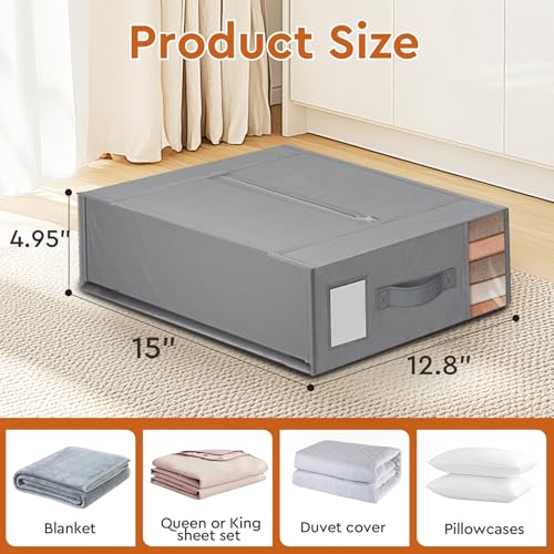 StorageTastic 4 Pack Bed Sheet Closet Organizers and Storage,Sturdy Foldable Storage Containers with Window and Label,Storage and Organization for Bedding Sheets,Duvet Covers,Blankets (Grey) - Image 2