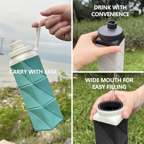 BEAUTAIL Collapsible Water Bottles, Silicone Foldable Water Bottle 610ml, BPA-Free Portable Reusable Leakproof Bottle for Gym Travel Camping Hiking Sports Outdoor, 1 Pack (Dark Blue) - Image 5