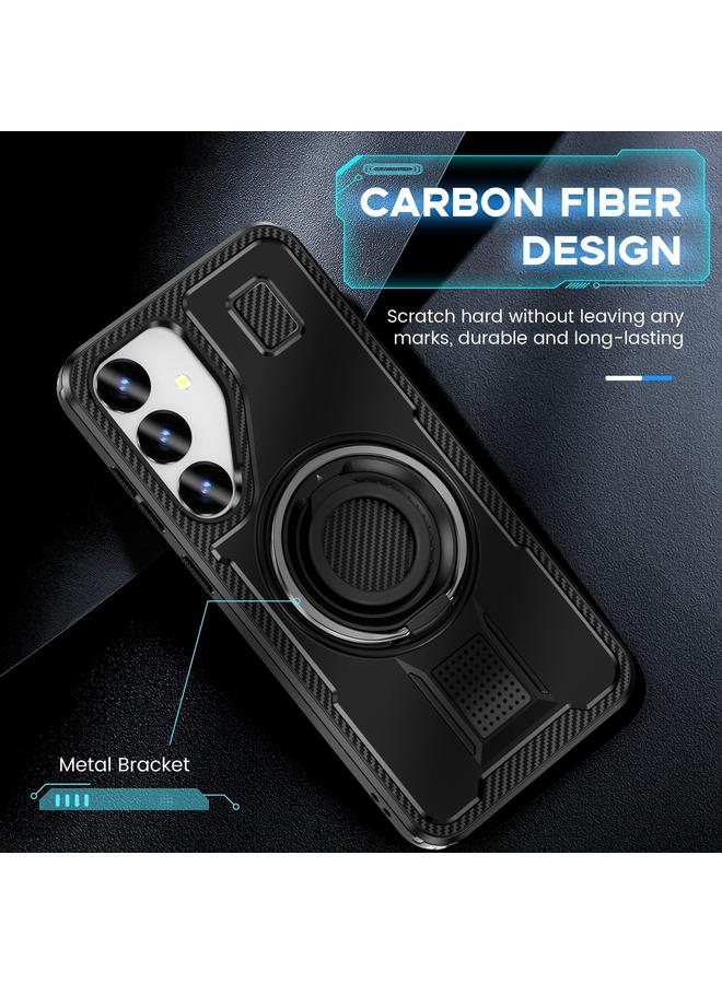 S-TOP Case For Samsung Galaxy S24+ 5G Ring Holder Carbon Fiber PC Hybrid TPU Phone Case - Image 5