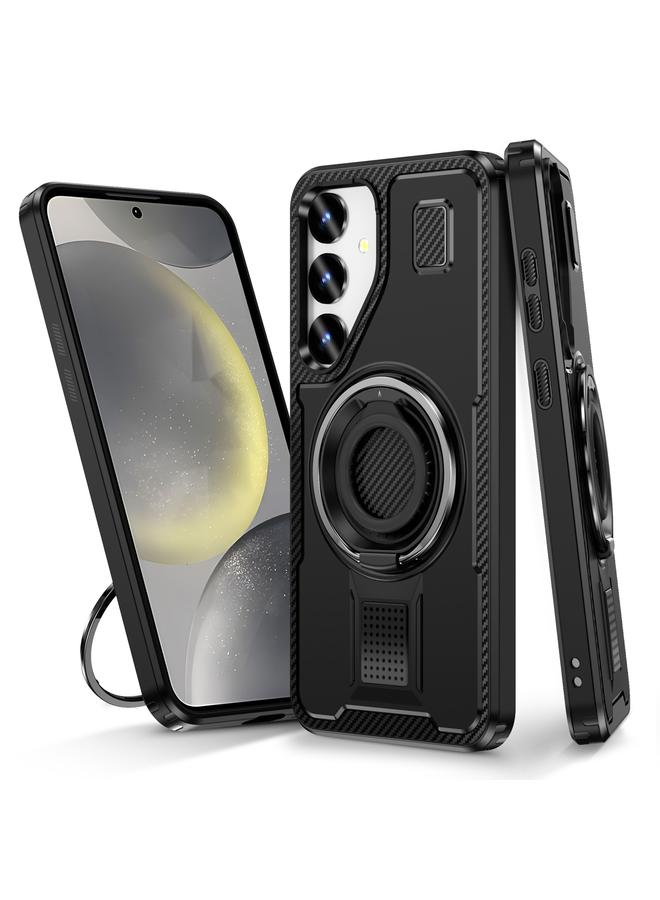 S-TOP Case For Samsung Galaxy S24+ 5G Ring Holder Carbon Fiber PC Hybrid TPU Phone Case - Image 1