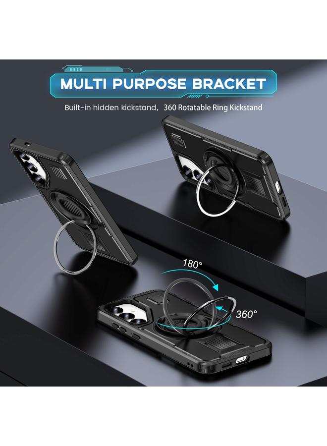 S-TOP Case For Samsung Galaxy S24+ 5G Ring Holder Carbon Fiber PC Hybrid TPU Phone Case - Image 2