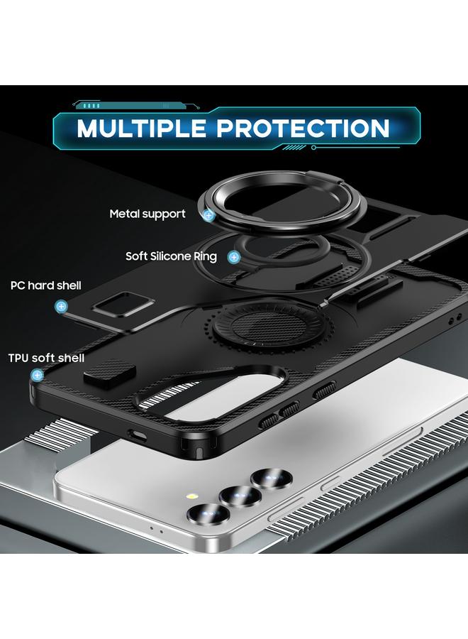 S-TOP Case For Samsung Galaxy S24+ 5G Ring Holder Carbon Fiber PC Hybrid TPU Phone Case - Image 4