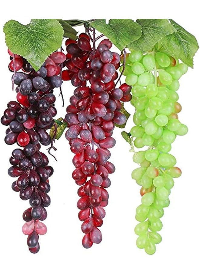 erorex 3 Bunches Artificial Grapes Simulation Decorative Lifelike Rubber Fake Plastic Frosted Grapes Clusters For Wedding Fruit Wine Kitchen Centerpiece Décor Photo Props 110 Grains 35Cm  - Image 1