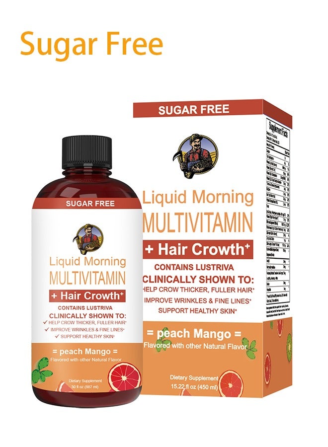 Sugar Free Liquid Multivitamin Lustriva® Hair Growth for Women| Biotin 10000mcg | Vitamin D, B |Clinically Tested for Thicker Hair, Wrinkles, Fine Lines, Skin Care| Ages 18 | 15.22 Fl Oz - Image 1