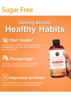 Sugar Free Liquid Multivitamin Lustriva® Hair Growth for Women| Biotin 10000mcg | Vitamin D, B |Clinically Tested for Thicker Hair, Wrinkles, Fine Lines, Skin Care| Ages 18 | 15.22 Fl Oz  - Image 5