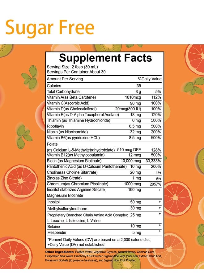 Sugar Free Liquid Multivitamin Lustriva® Hair Growth for Women| Biotin 10000mcg | Vitamin D, B |Clinically Tested for Thicker Hair, Wrinkles, Fine Lines, Skin Care| Ages 18 | 15.22 Fl Oz - Image 2