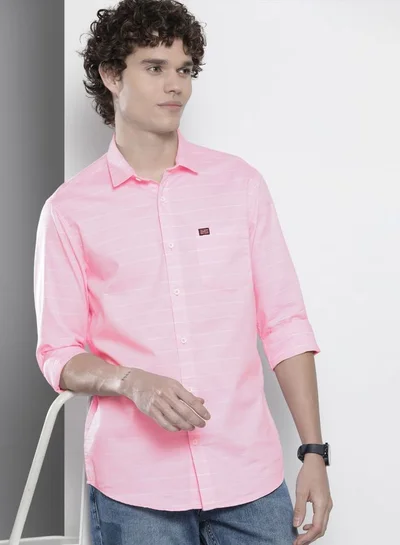 The Indian Garage Co Men Slim Fit Striped Full Sleeves Cutaway Collar Casual Shirt