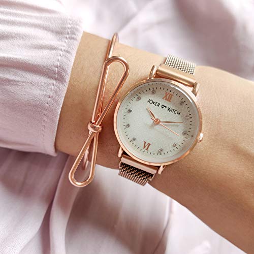 Joker & Witch Stainless Steel Dusk Rosegold Analog Watch Bracelet Set For Women, White Dial, Rose Gold Band - Image 2