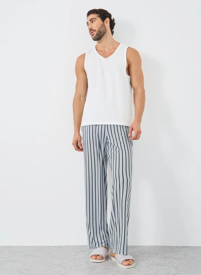 Styli Styli Grey Striped Pyjama with Elastic Waist