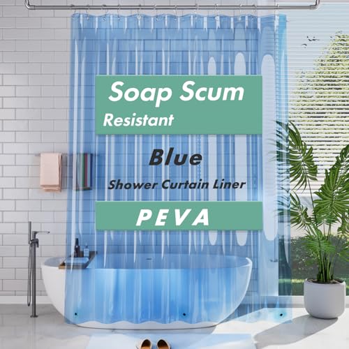 AmazerBath Extra Long Shower Curtain Liner, Clear Blue Shower Liner 84 Inches Long, 72x84 Plastic Shower Curtain Liners, Cute Tall Shower Liner, PEVA Bathroom Shower Curtain Liners & 3 Magnets - Image 1