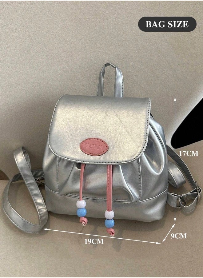 Generic Mini Backpack for Women Contrast Color Shoulder Bags with Plaid Decor Simple and Stylish Daypack in Flap Design with Drawstring Closure and Anti Theft Protection Ideal for School and Commuting  - Image 2
