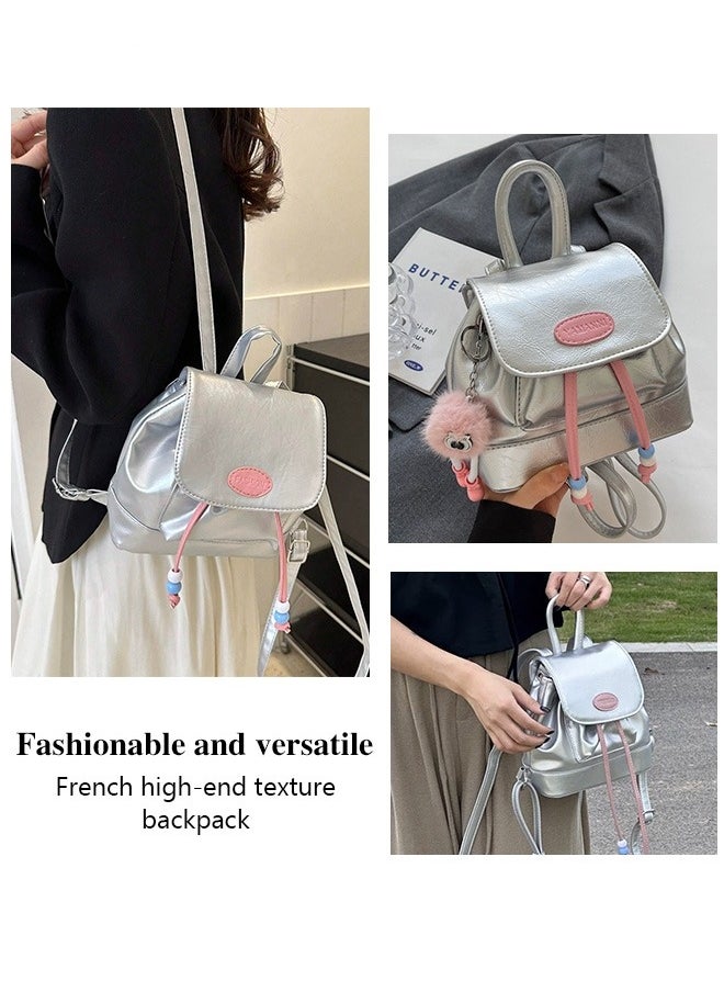 Generic Mini Backpack for Women Contrast Color Shoulder Bags with Plaid Decor Simple and Stylish Daypack in Flap Design with Drawstring Closure and Anti Theft Protection Ideal for School and Commuting  - Image 4