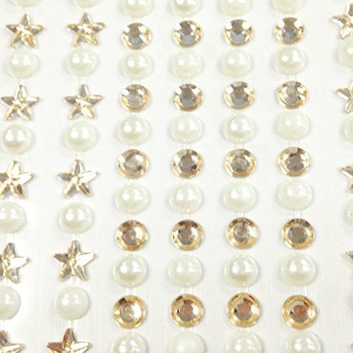 Wrapables 164 Pieces Crystal Star and Pearl Stickers Adhesive Rhinestones, Champagne - Image 2