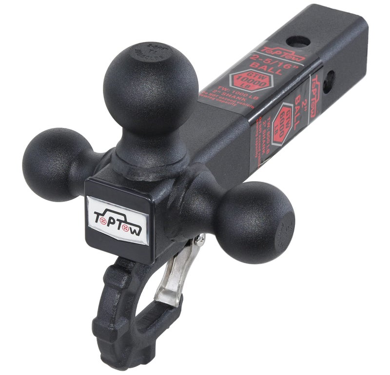 TOPTOW Trailer Hitch TriBall Hitch with Hitch Balls Beast Tow Hook Matte Black Fits 2inch Receiver