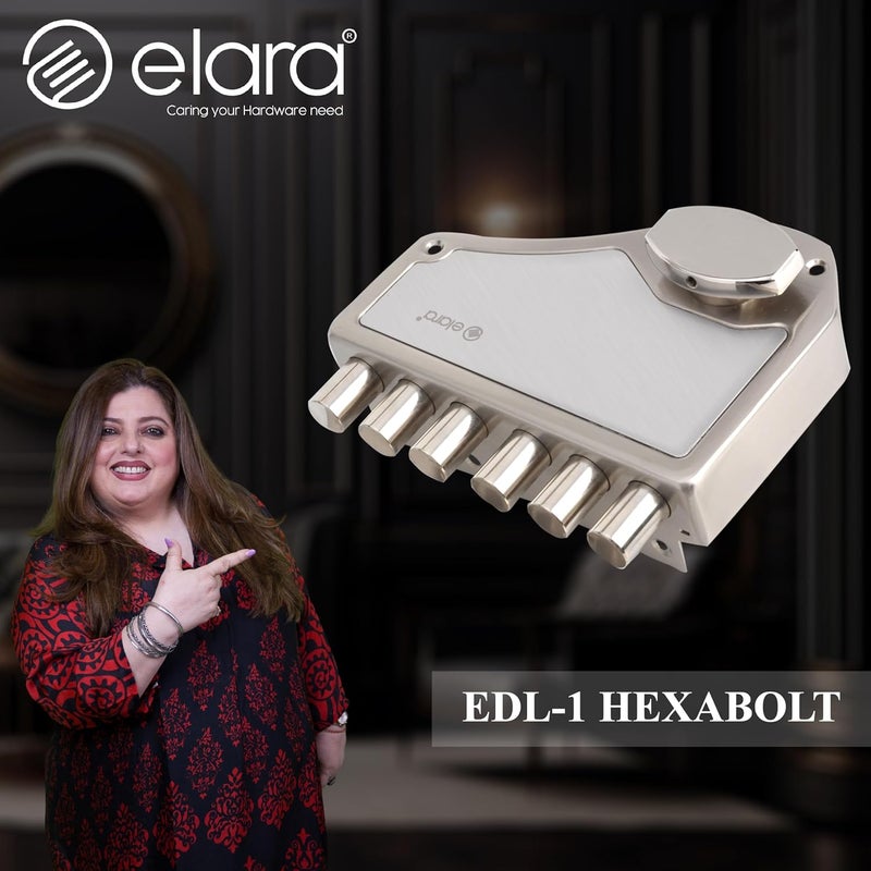 Elara قفل باب إلارا ديدبولت هيكسبولت 1CK قفل حافة قفل ديد بولت لأقفال الأبواب المنزلية للباب الرئيسي مع 4 مفاتيح نحاسية قابلة للعكس من الفولاذ المقاوم للصدأ EDL01 هيكسبولت ألترا كي - Image 2