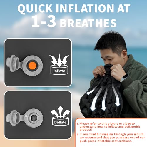 ONTYZZ Inflatable Seat Cushion Lightweight Airplane Seat Cushion Stadium Seat Travel Cushion for Climbing Hiking Office Airplane, Black - Image 5