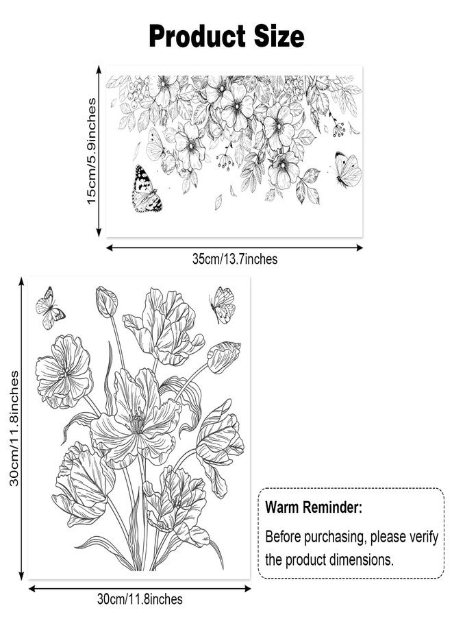 Fumwase 2 pcs Toilet Tank and Seat Stickers Set with Different Patterns Monochrome Floral Butterfly Toilet Stickers Decals Removable Waterproof Self-Adhesive Toilet Lid Decals for Bathroom Decor - Image 2