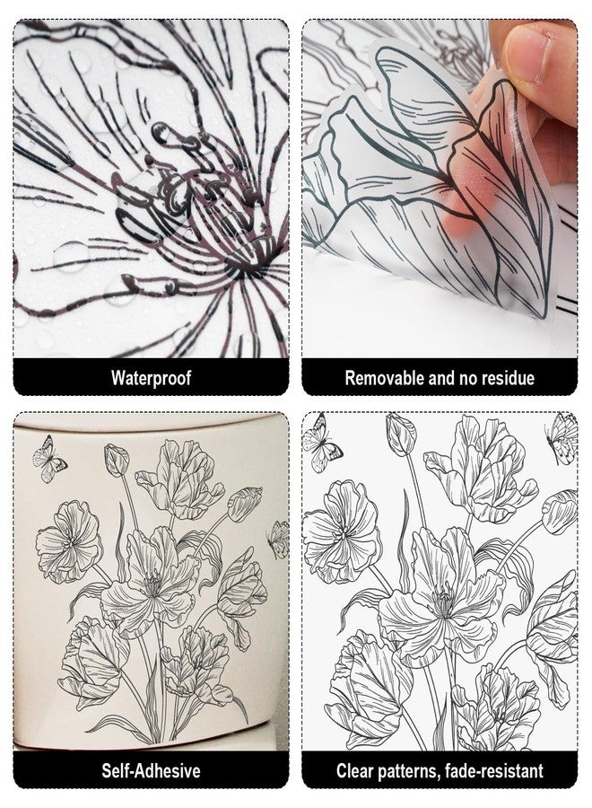 Fumwase 2 pcs Toilet Tank and Seat Stickers Set with Different Patterns Monochrome Floral Butterfly Toilet Stickers Decals Removable Waterproof Self-Adhesive Toilet Lid Decals for Bathroom Decor - Image 3