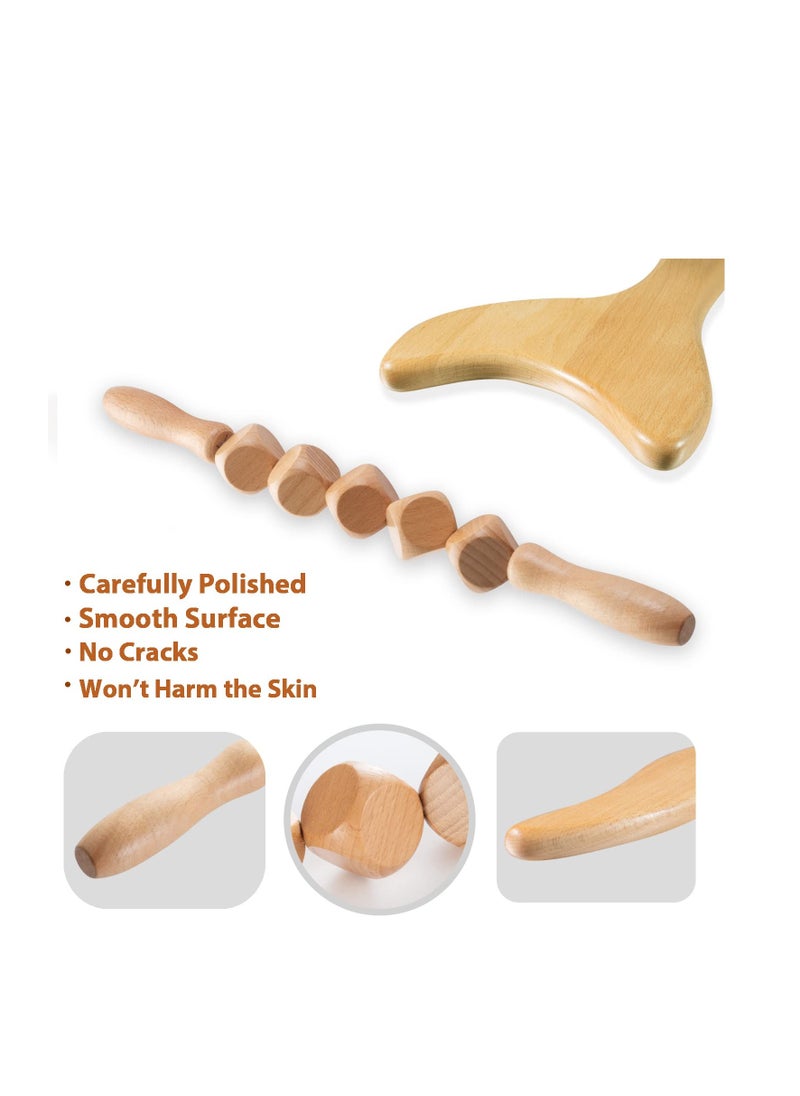 KHAJUL 5-Piece Wood Therapy Massage Tools for Body Shaping, Professional Lymphatic Drainage Massager, Anti Cellulite Massage Roller Body Sculpting Tools Set (Wooden)  - Image 2