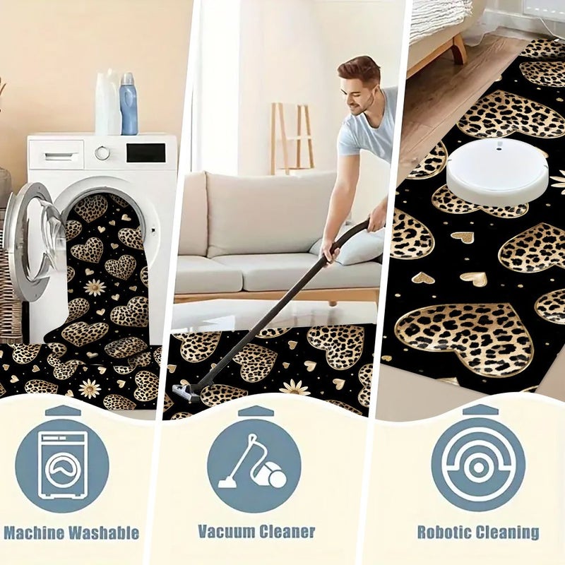 1pc Mixed Colors Leopard Print Heart Flower Pattern Runner Rug Long Strip Carpet Track Mat Non Slip Floor Mat Bedside Sofa Mat Machine Washable Indoor Decorative Kitchen Bathroom Carpet 50x150cm - Image 4